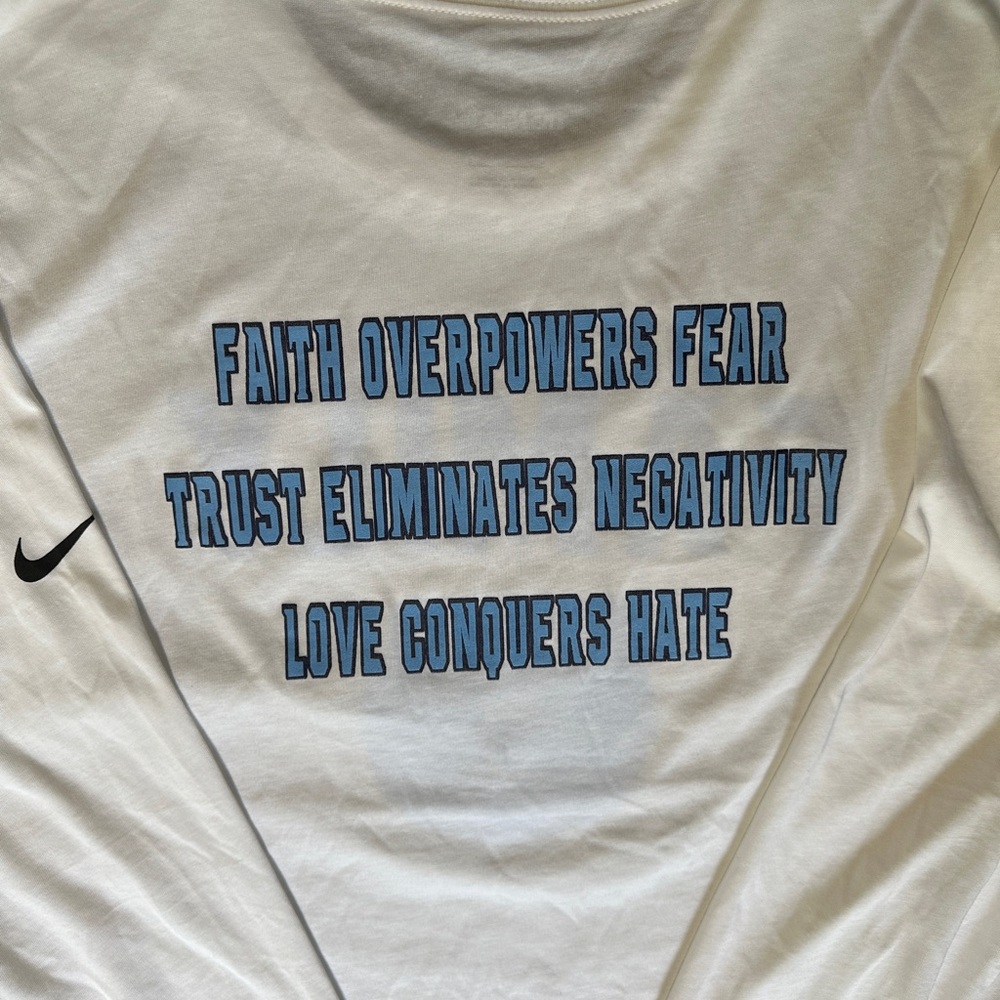 Nike White and Blue Long Sleeve Tee with Bold Print - Picture 5 of 6